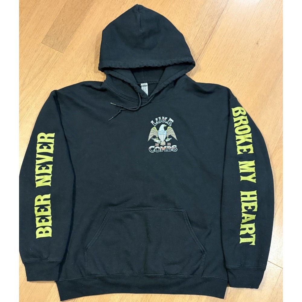 Luke Combs Hoodie 2023 World Tour Beer Never Broke My Heart Black Large Country